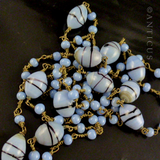 1920's Blue Glass Very Long Flapper's Necklace.