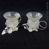 Pair of Glass Thistle and Silver Plate Salt Cellars.