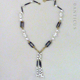 Art Deco Crystal and Black Glass Tassel Necklace.