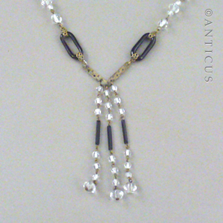 Art Deco Crystal and Black Glass Tassel Necklace.