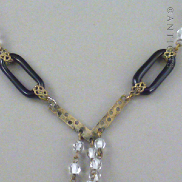 Art Deco Crystal and Black Glass Tassel Necklace.