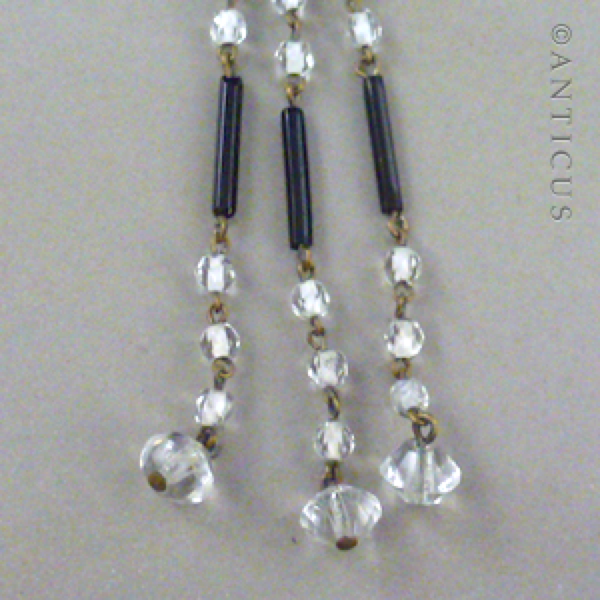 Art Deco Crystal and Black Glass Tassel Necklace.