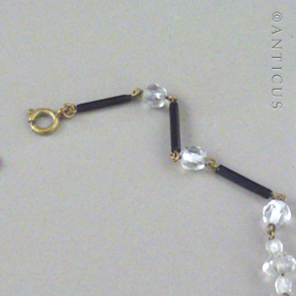 Art Deco Crystal and Black Glass Tassel Necklace.