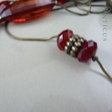 Modern Very Long Necklace, Red Bead and Chain.