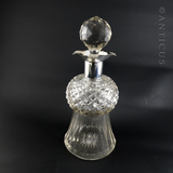 Antique Crystal Decanter, Thistle Shape, Silver Mount.