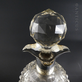 Antique Crystal Decanter, Thistle Shape, Silver Mount.