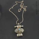 Old Tibetan Prayer Locket Mounted with Turquoise
