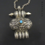 Old Tibetan Prayer Locket Mounted with Turquoise