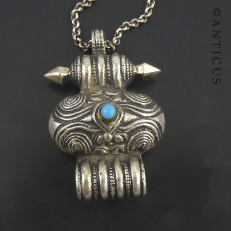 Old Tibetan Prayer Locket Mounted with Turquoise