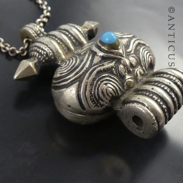 Old Tibetan Prayer Locket Mounted with Turquoise