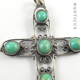 Silver Vintage Filigree Cross Pendant with Turquoises.