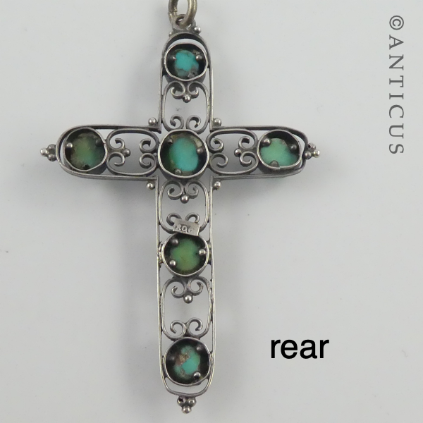 Silver Vintage Filigree Cross Pendant with Turquoises.