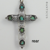Silver Vintage Filigree Cross Pendant with Turquoises.