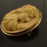 19th Century Lava Cameo Brooch, Gold Frame.