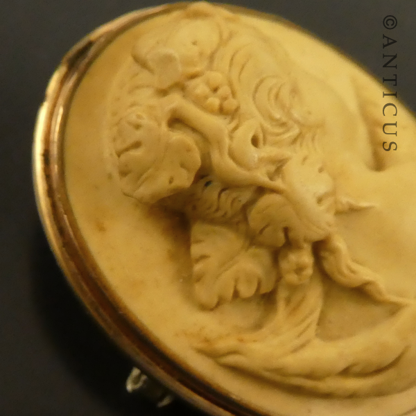19th Century Lava Cameo Brooch, Gold Frame.
