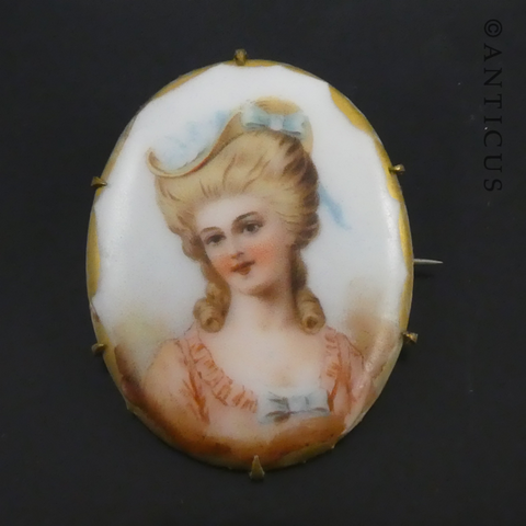 Old Limoges Brooch, Portrait of a Woman.