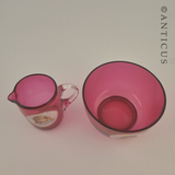 Cranberry Glass Cream & Sugar, Children Picts.