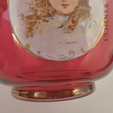 Cranberry Glass Cream & Sugar, Children Picts.