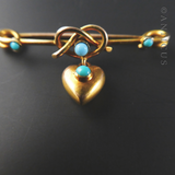 Victorian Gold Heart-Shaped Brooch with Turquoises.