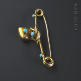 Victorian Gold Heart-Shaped Brooch with Turquoises.