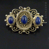 Filigree Silver Brooch with Lapis Lazuli Stones.