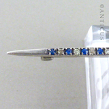 Wide Faux Sapphire and Faux Diamond Bar Brooch.