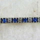 Wide Faux Sapphire and Faux Diamond Bar Brooch.