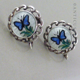 Pair of Enamel and Silver Butterfly Earrings.