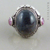 Silver and Agate Vintage Folk Ring.