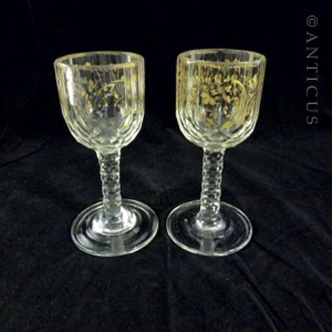 Pair George III period Cordial Glasses, Gilt Decoration.