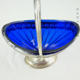 Sheffield Plate Sugar Basket with Blue Glass Liner.