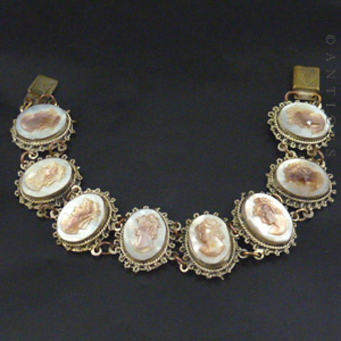 Carved Mother of Pearl Cameo Bracelet.