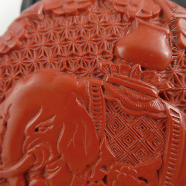 Cinnabar Lacquer Elephant Trinket Box.