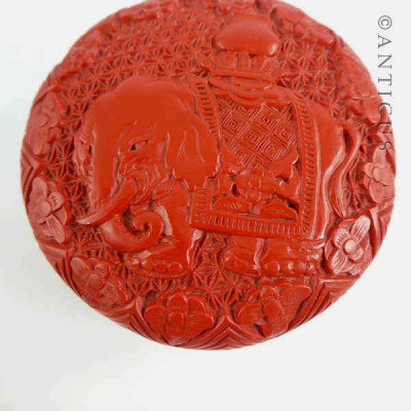 Cinnabar Lacquer Elephant Trinket Box.
