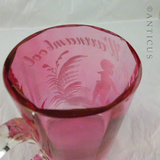 Unusual Mary Gregory Cranberry Glass Mug, Warrnambool.