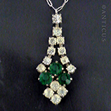 Paste Emerald and Diamond Art Deco Pendant on Chain.