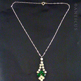 Paste Emerald and Diamond Art Deco Pendant on Chain.