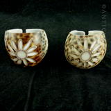 Pair of Cowrie Shell Napkin Rings, Carved Flower.