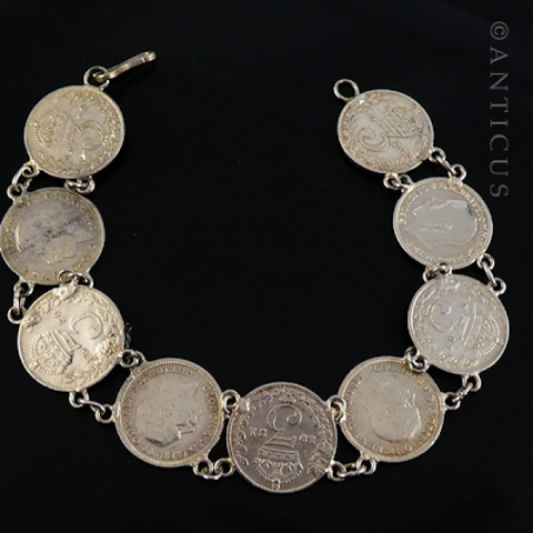 Coin Bracelet, English Threepence Coins.