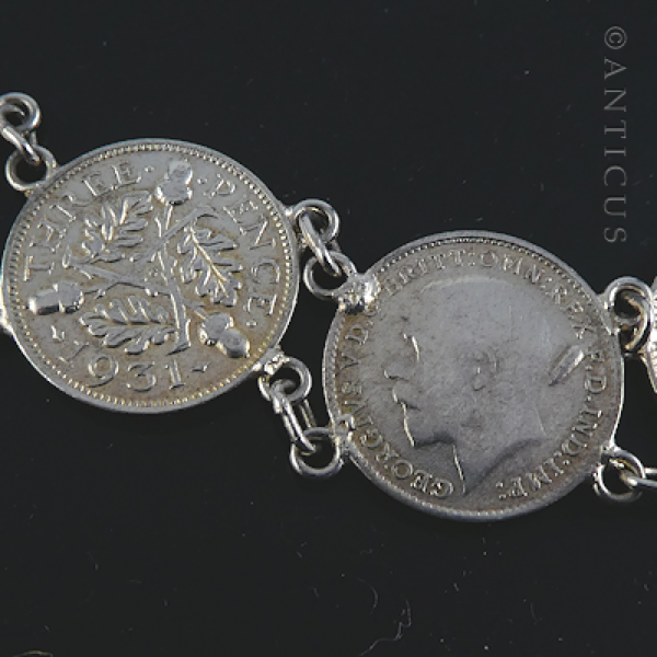 Coin Bracelet, English Threepence Coins.