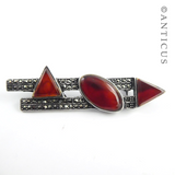 Art Deco Silver, Marcasite & Carnelian Brooch.