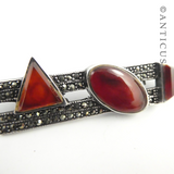 Art Deco Silver, Marcasite & Carnelian Brooch.