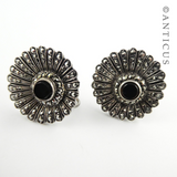 Pair Silver, Onyx and Marcasite Earrings.