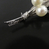 Silver and Cultured Pearl Floral Spray Brooch.