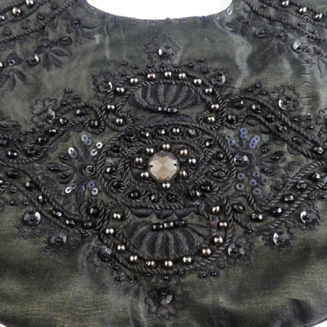 Black Beaded Evening Purse, Shoulder Strap.