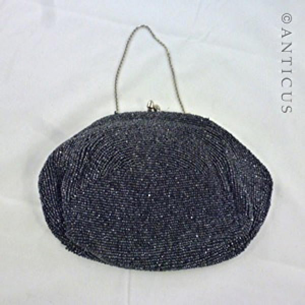 Black Beaded Evening Bag, 1930s. Belgium Made.