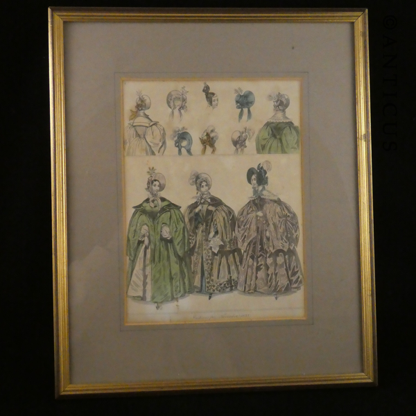 Large Victorian Fashion Print, Framed. 1835.
