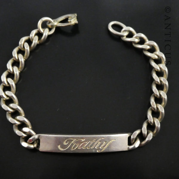 Identity Bracelet, Heavy Sterling Curb Link Chain.