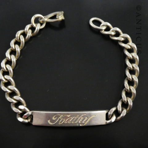 Identity Bracelet, Heavy Sterling Curb Link Chain.