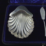 Pair of Sterling Silver Butter Shells, Cased.